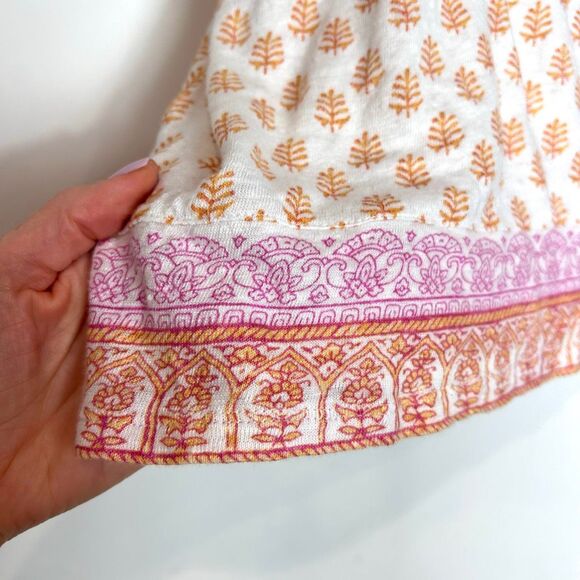 J. Jill Love Linen Knit Tee Short Sleeve Top Boho block stamp Pattern Shirt XL - Picture 6 of 11